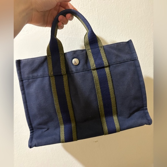 Hermes Navy Canvas Tote